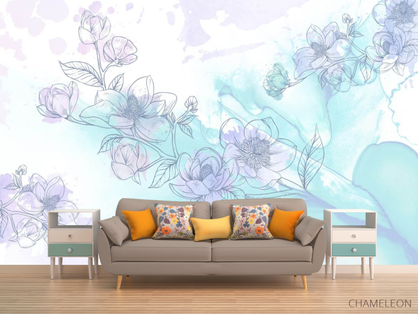 Фотообои Голубые векторные цветы - 1