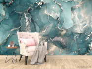 Фотообои Тёмный Fluid art в зеленых оттенках - 4