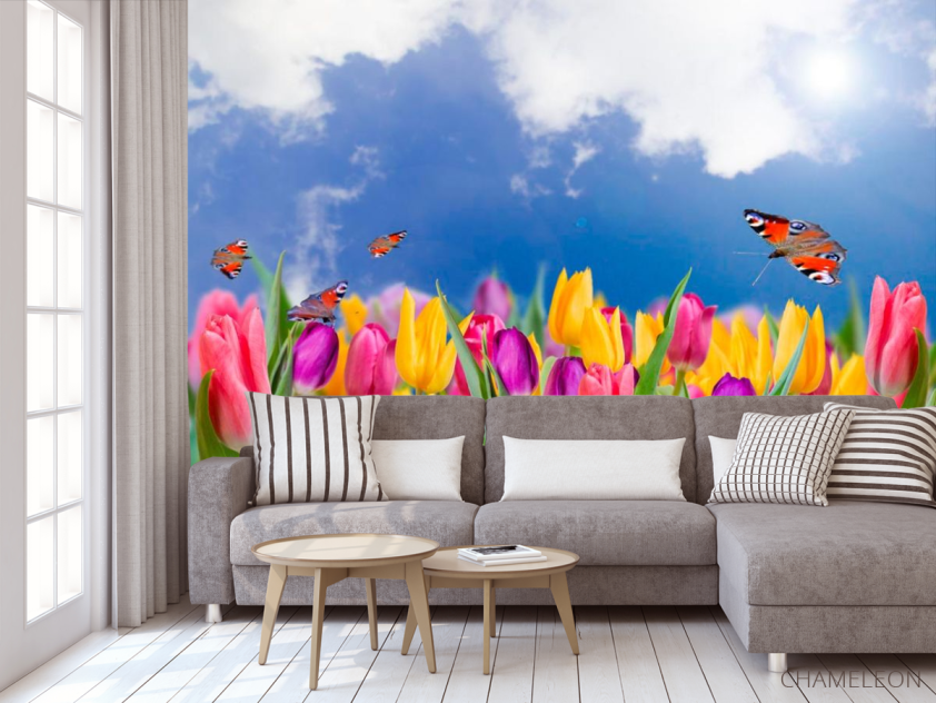 Фотообои Тюльпаны и бабочки - 3