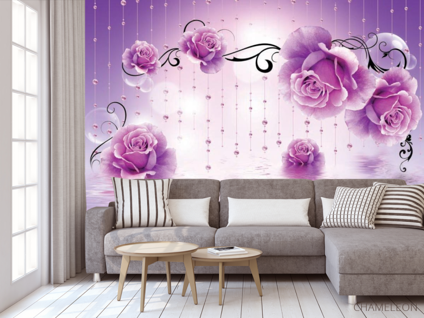 Фотообои Фиолетовые 3d цветы - 3