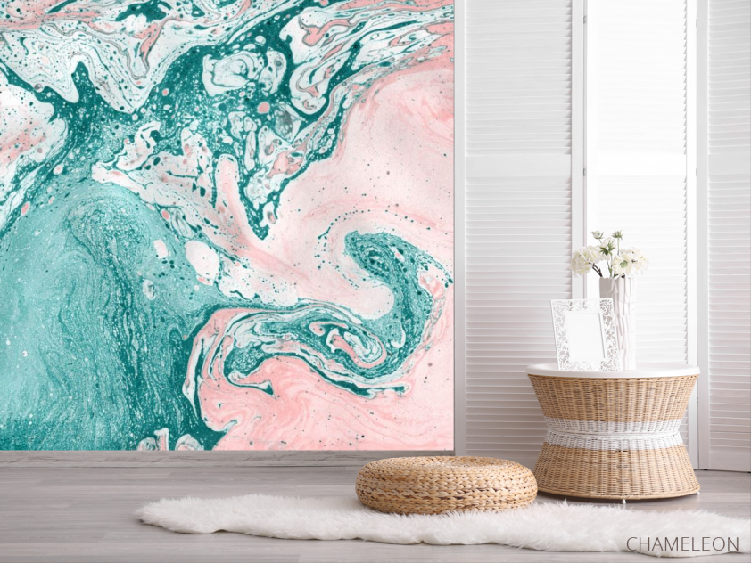 Фотошпалери рожево-Бірюзовий Fluid art - 2