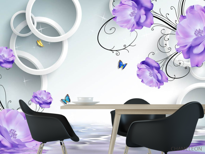 Фотошпалери Фіолетові квіти з колами - 1