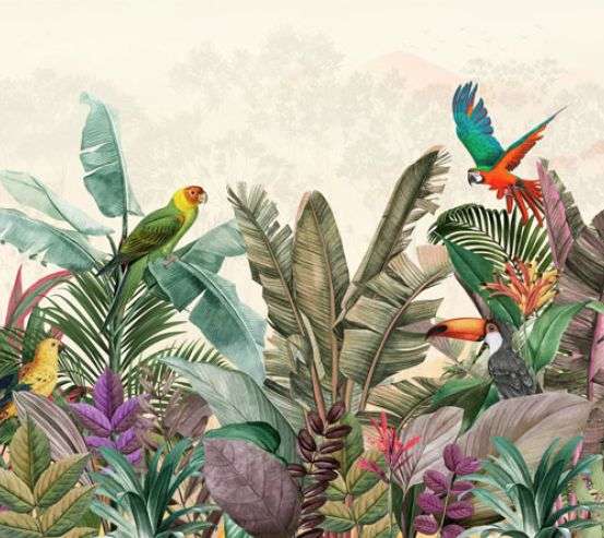 Фотообои Попугаи и тропические листья Фотообои Попугаи и тропические листья 33773