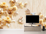 Фотообои Стеоскопические цветы и голуби - 2