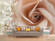 Фотообои большая бежевая роза из бумаги - 1