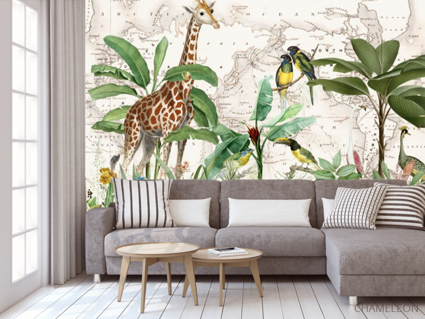 Фотообои Карта с жирафом - 3