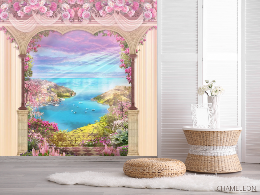 Фотошпалери Фреска арка з видом на море - 2