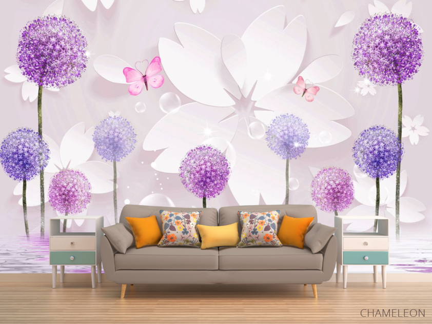 Фотообои Фиолетовые 3д одуванчики - 1