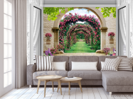 Фотообои  Вид из окна на сад с розами - 3