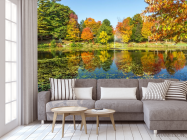 Фотообои осень деревья и фонтан над озером - 3