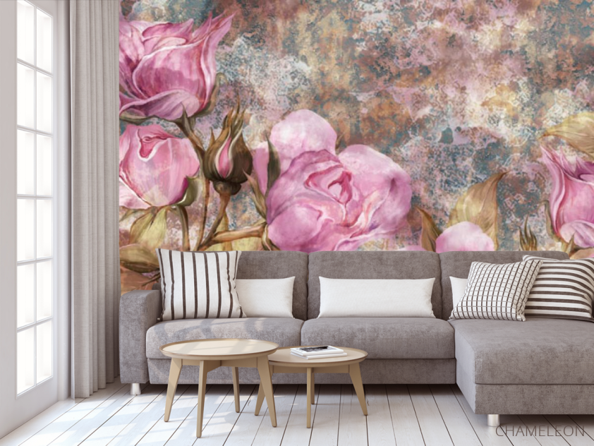 Фотообои Розовые розы рисованные - 3