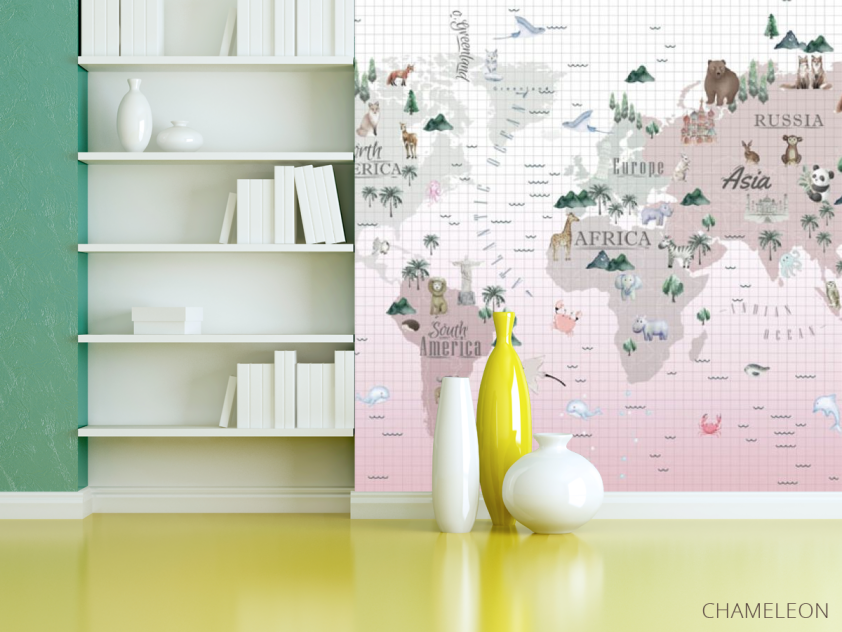 Фотошпалери рожева дитяча карта - 3