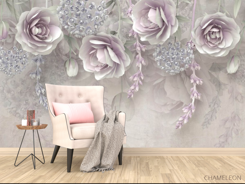 Фотообои Фиолетовые 3д цветы - 4