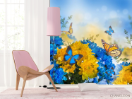 Фотошпалери блакитно-жовті квіти і метелики - 4