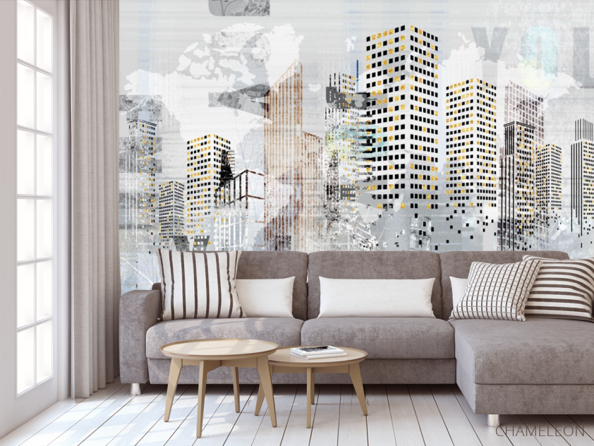 Фотообои современный город с золочением - 3