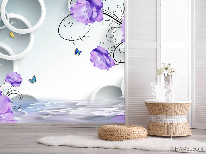 Фотошпалери Фіолетові квіти з колами - 2