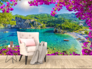 Фотообои вид на гавань через розовые ветки - 4