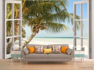 Фотообои Пальма и море в окне - 1