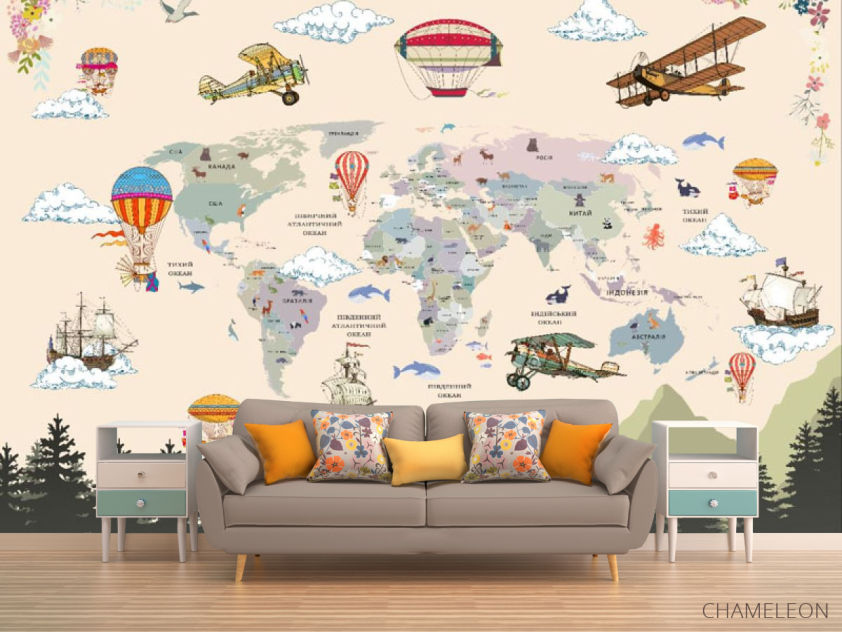 Фотообои Детская карта с горами и лесом - 1