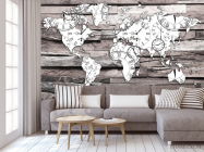 Фотообои 3d карта на фоне дерева - 3