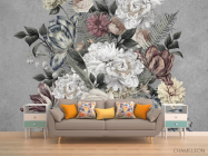 Фотообои Винтажные цветы на сером - 1