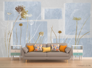 Фотообои Сухоцветы на синем дизайнерском фоне. - 1