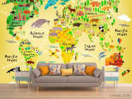 Фотообои Желтая детская карта с животными - 1