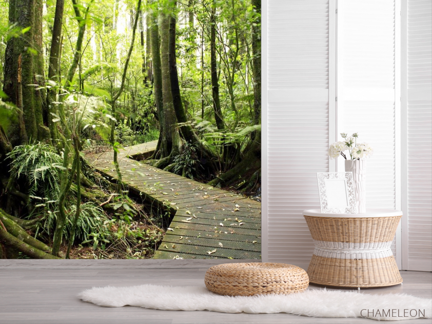 Фотошпалери дерев'яна доріжка в лісі - 2