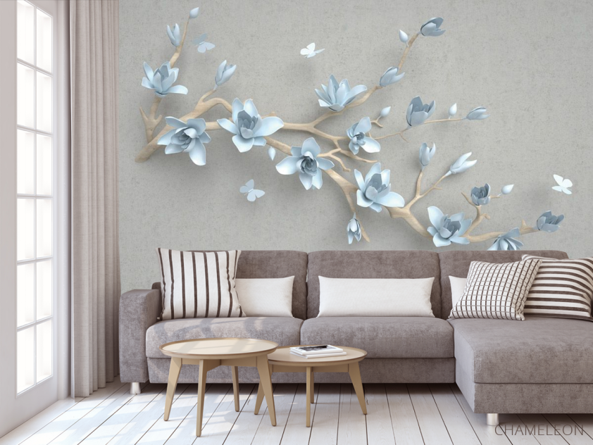 Фотообои Ветка голубых цветов - 3