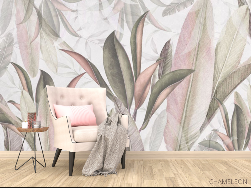 Фотообои Тропические листья в розовом оттенке - 4