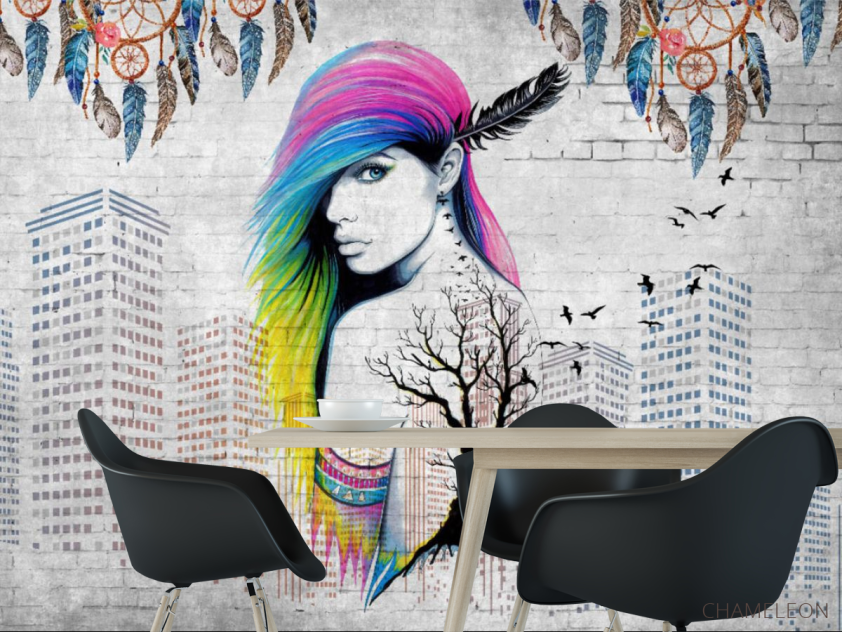 Фотошпалери кольорові волосся і висотки - 1