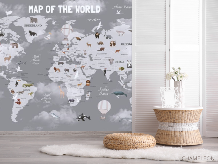 Фотошпалери сіра карта для дитячої англійською мовою - 2