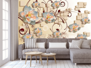 Фотообои Цветы 3d и квадраты - 3