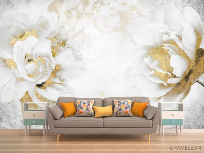 Фотообои Белые цветы с золотом - 1