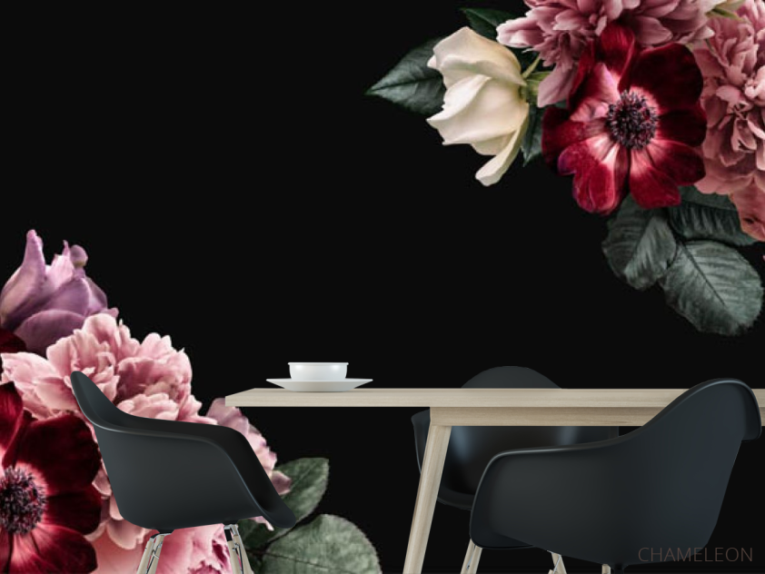 Фотошпалери квітковий мікс на чорному - 1