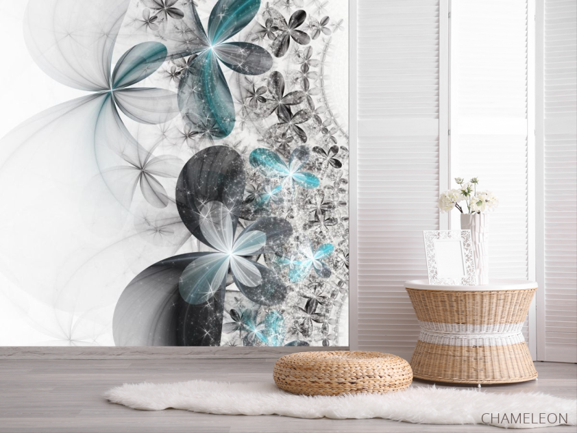Фотошпалери сіро-бірюзові абстрактні квіти - 2