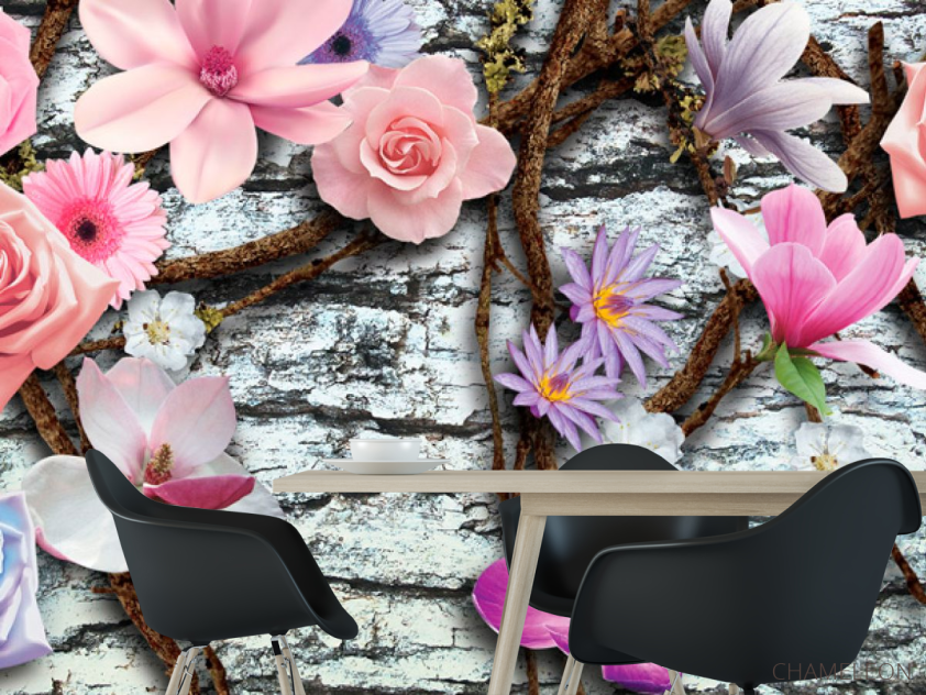 Фотошпалери Квіти на тлі стіни - 1