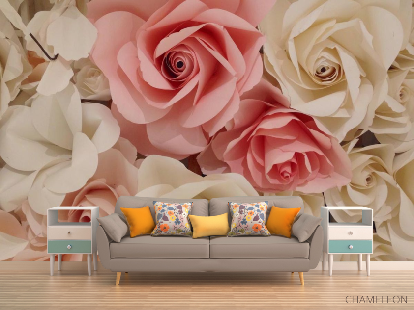 Фотообои белые и розовые розы из бумаги - 1