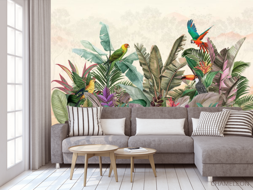 Фотообои Попугаи и тропические листья - 3