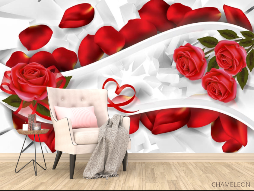 Фотообои Красные розы с лентами - 4
