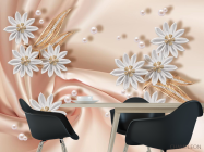 Фотошпалери білі квіти брошки на тканини - 1