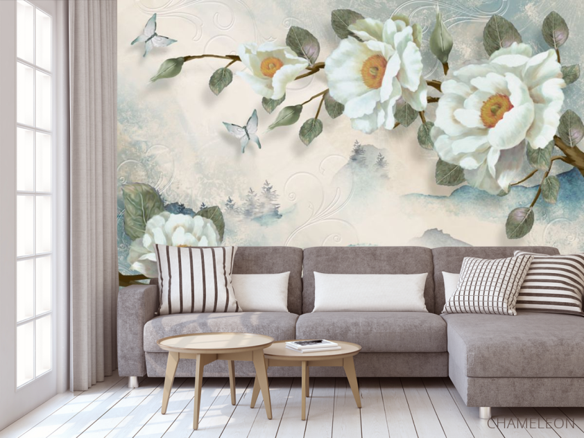 Фотообои Цветы на бирюзовом фоне - 3