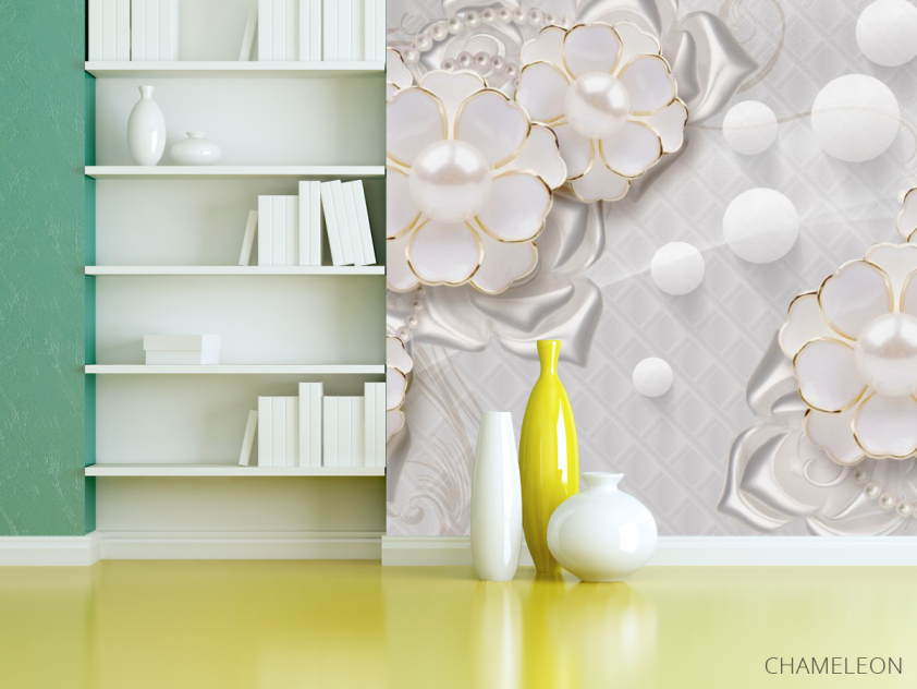 Фотошпалери Білі квіти з перлами - 3