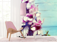 Фотошпалери квіти на блакитному дерев'яному тлі - 4