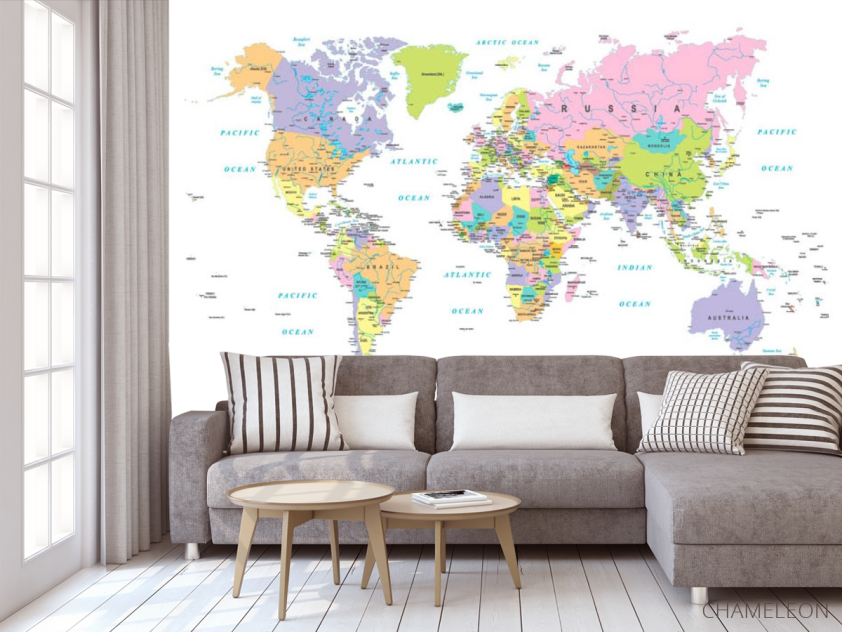 Фотообои Разноцветная карта мира на белом фоне - 3