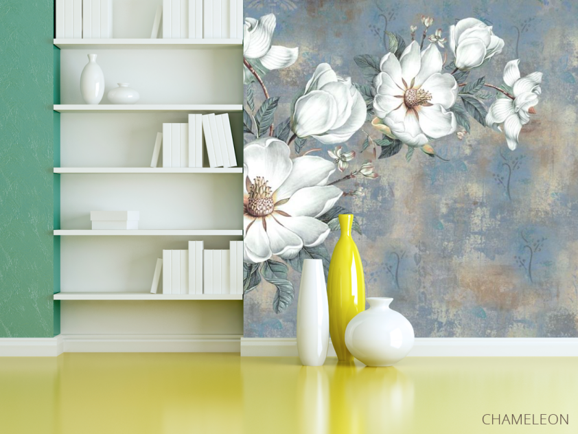 Фотошпалери Білі квіти на блакитному тлі - 3