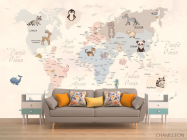 Фотообои Бежевая карта на английском с животными - 1