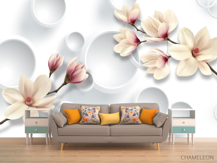 Фотообои Магнолия и 3д круги - 1