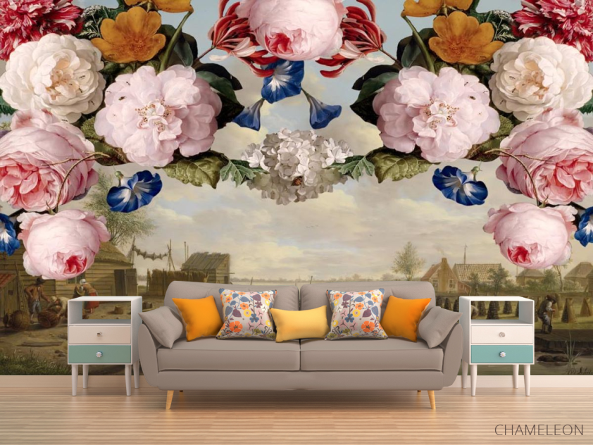 Фотообои Винтажный принт с цветами - 1