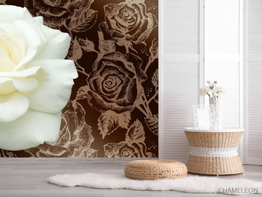 Фотошпалери Величезна біла троянда і патерн - 2